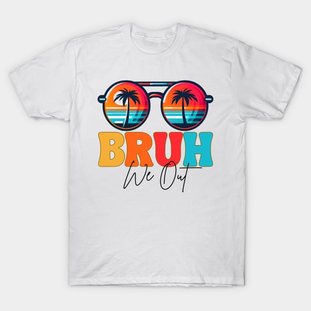 Bye Bruh We Out End Of School Retro Rainbow Sunglasses Boys T-Shirt by Helen Morgan